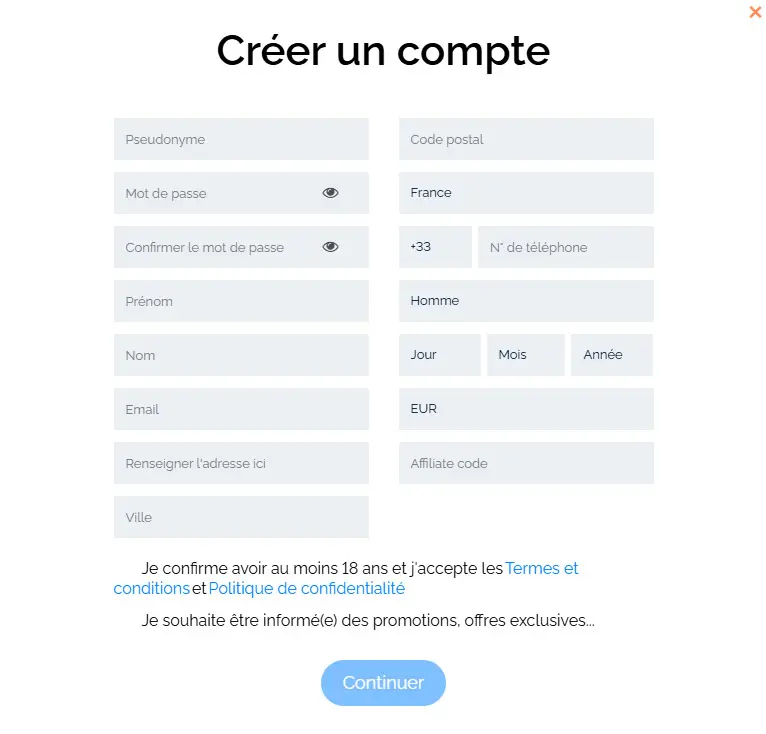 Processus d'inscription OLYMPE CASINO
